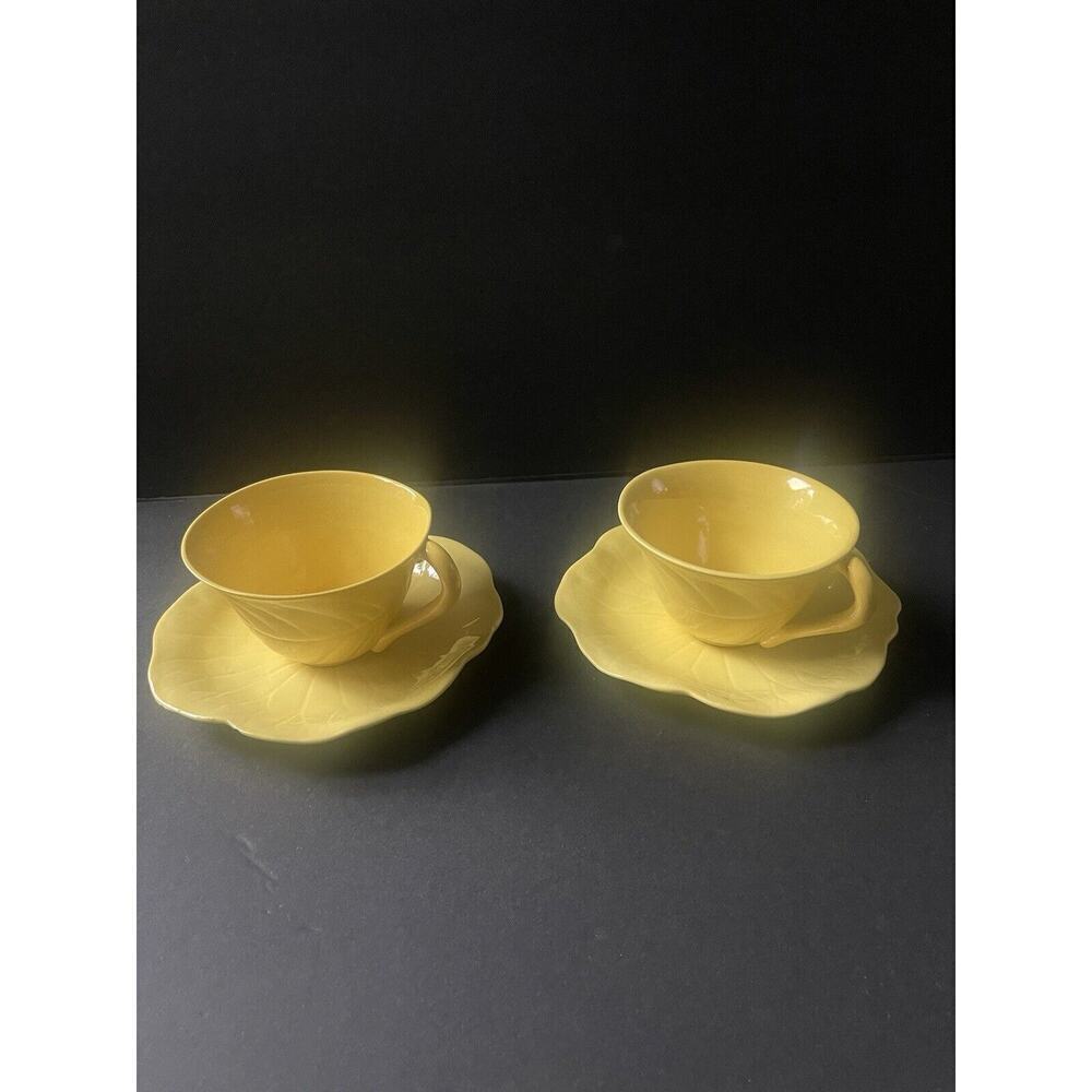 Vintage Lotus Poppytrail Tea Cup/Saucer Set (2) Yellow Handcrafted Pottery